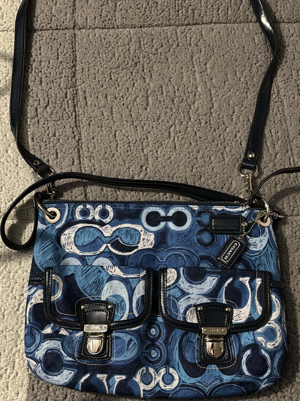 Coach Blue Patterned Shoulder Crossbody with Leather Trim